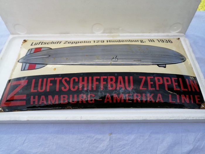 Luftschiffbau Zeppelin - Hamburg Amerika Line - Emailleschild - Eisen (Gusseisen/ Schmiedeeisen)