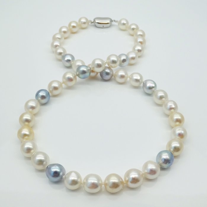 Akoya Pearls, Natural Candy Colors, 8.5 -9 mm - Halskjede Sølv 