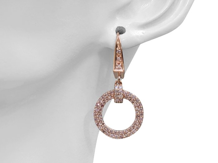 No Reserve Price - Earrings - 14 kt. Rose gold -  1.10 tw. Pink Diamond  (Natural coloured) 