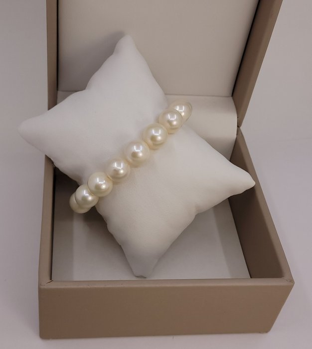 Sans Prix de Réserve - Bracelet Perles d'eau douce Edison rondes blanches 10.5x11.5mm 