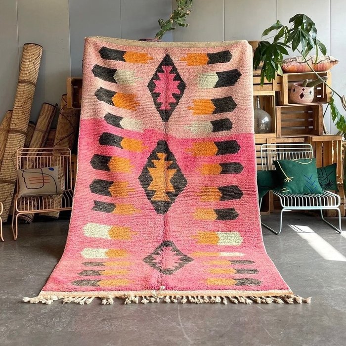 柏柏尔摩洛哥 Boujad 地区羊毛地毯 - 春季手工编织地毯 - 凯利姆平织地毯 - 280 cm - 160 cm