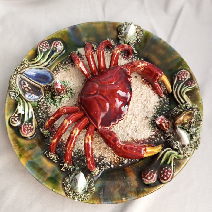 Fat - Majolica Palissy Style Majolica Crab Plate - Keramikk, Majolica