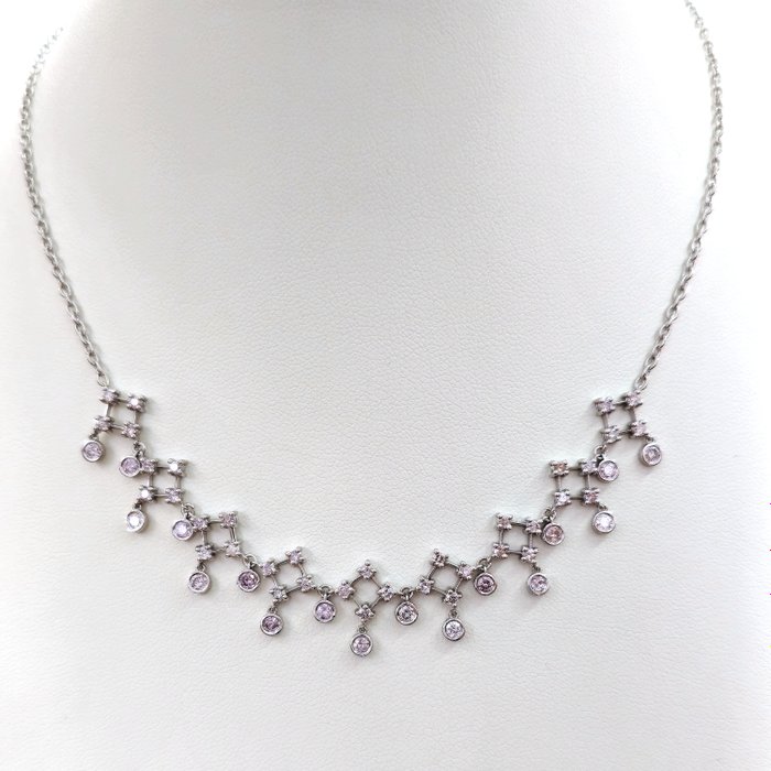 Nincs minimálár - 2.02 ct Fancy Pink Diamond Designer Necklace - 8.33 gr - Nyaklánc - 14 kt. Fehér arany Gyémánt  (Természetes) 