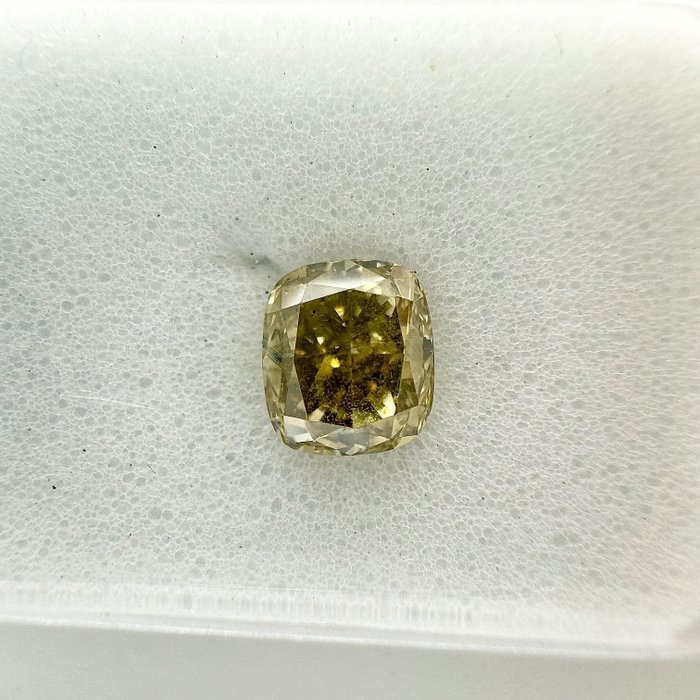 1 pcs Diamant - 1.03 ct - Kissen - schickes dunkles grau-grünliches Gelb - SI1, No Reserve Price!