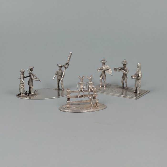 J. Niekerk - Schaatsers, Muzikanten en Kinderen *NO RESERVE* - Miniature figur  (3) - Sølv