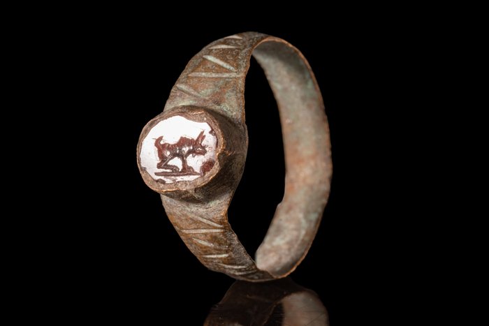 Sasanian Bronze Ring with Animal Intaglio  (No Reserve Price)