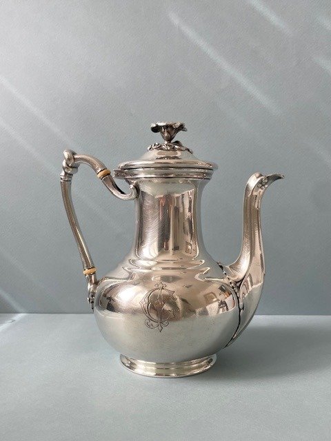 Charles Christofle, circa 1862 - 咖啡壺 - à décor de Fleur de Mauve & entrelacements - 鍍銀