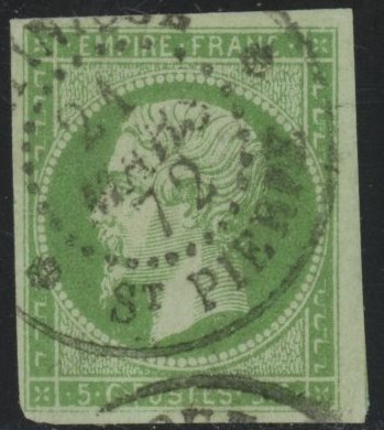 Franse koloniën 1871/1872 - 5c groen-geel gemarginaliseerd & fijn - Mooie stempel Martinique/St Pierre - Citaat: €550 - Yvert 8