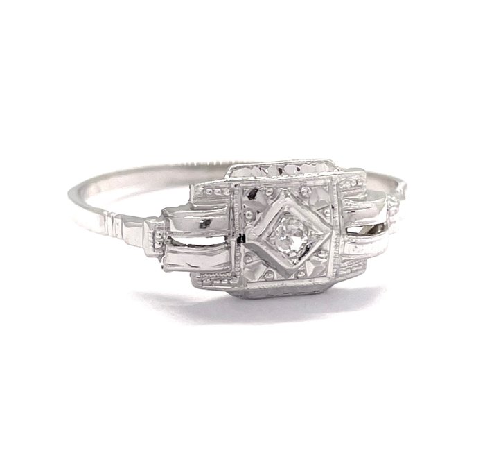 Zonder Minimumprijs - Art Déco - Vers 1925 - Ring - 18 karaat Platina, Witgoud Diamant 