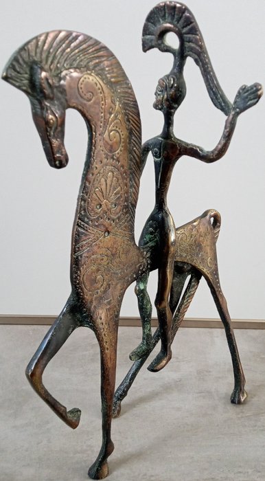 Figur - Cavalier sur sa monture - 28 cm - Bronze