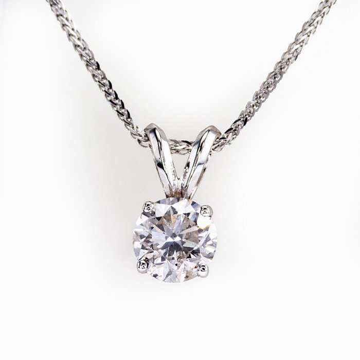 Ohne Mindestpreis - Halskette mit Anhänger - 14 kt Weißgold -  1.05 tw. Diamant  (Natürlich) 