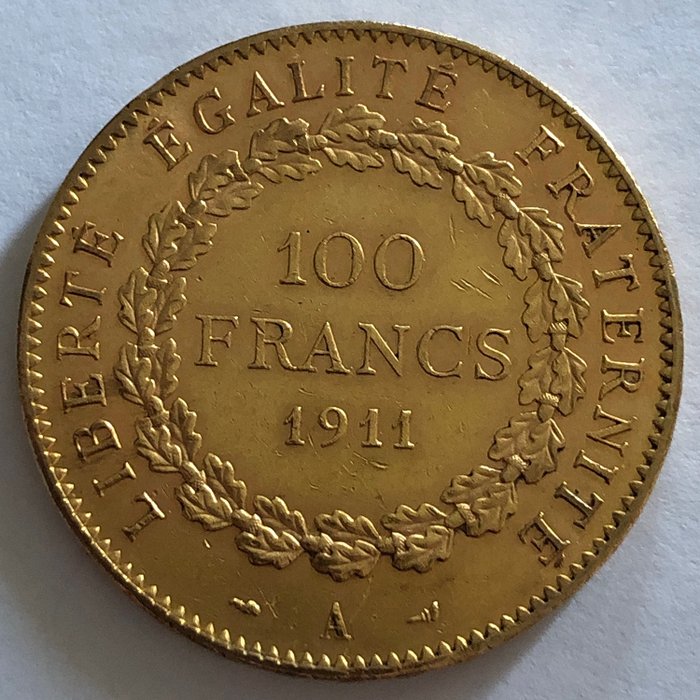 法國. Third Republic (1870-1940). 100 Francs 1911-A Génie  (沒有保留價)