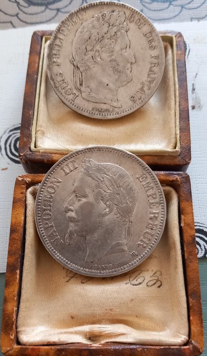 França. 5 Francs 1841-W et 1869-BB (lot de 2 monnaies en argent)  (Sem preço de reserva)