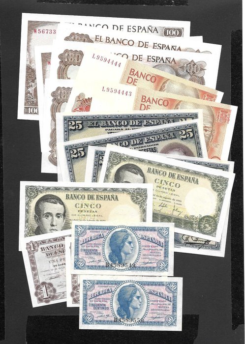 Espagne. - 17 banknotes - various dates - consecutives  (Sans Prix de Réserve)
