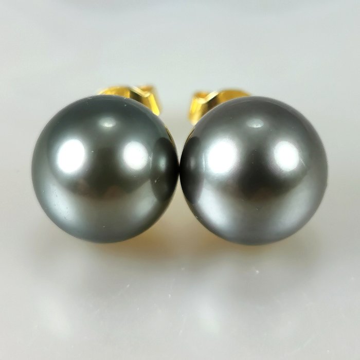 Tahitian cultured pearls earrings Ø 10,5 MM - Oorbellen - 18 karaat Geel goud Parel 