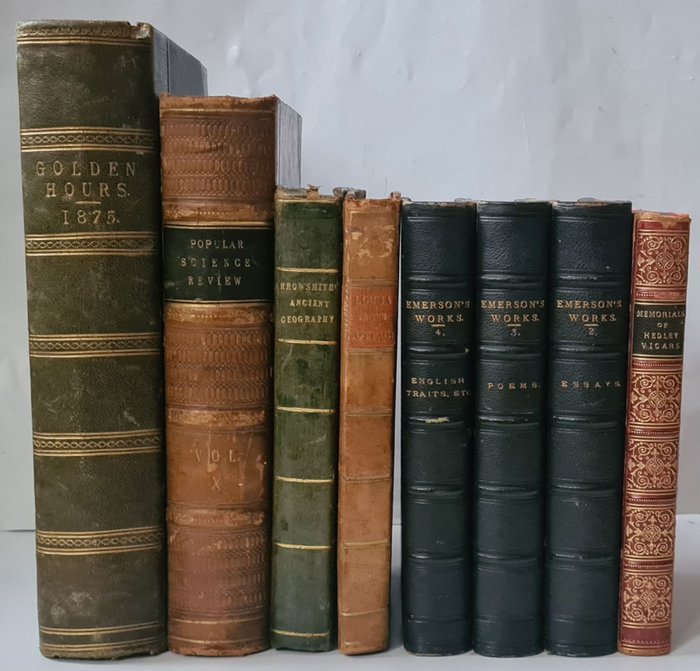 Ralph Waldo Emerson, Elizabeth Helme - Lot met acht 19e eeuwse boeken; Memorials of Captain Hedley Vicars, Ermerson's works, Louisa of the - 1807