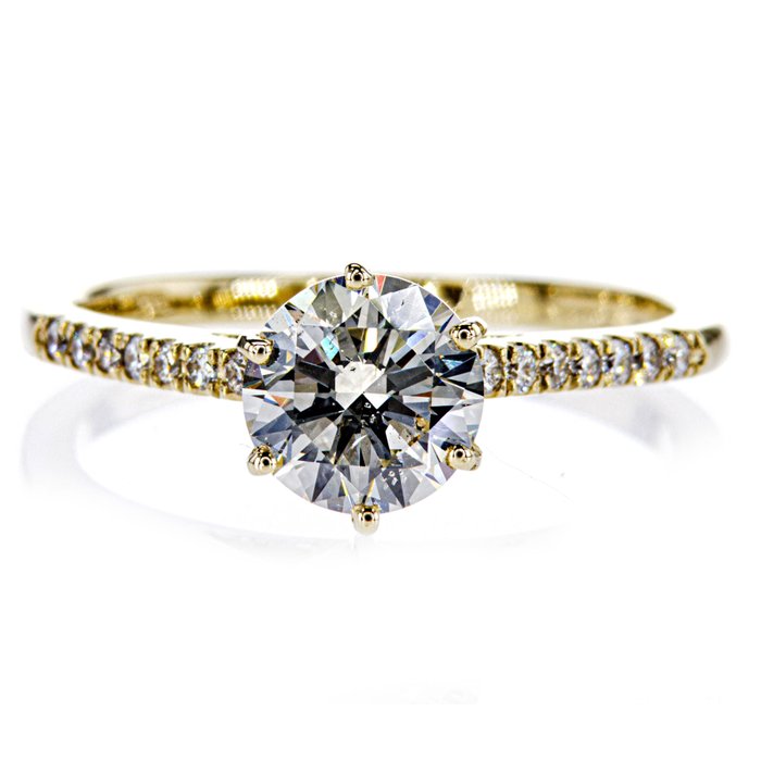 No Reserve Price - 1.47 Tcw SI Round Diamond Ring - Engagement ring - 14 kt. Yellow gold -  1.47 tw. Diamond  (Natural) 
