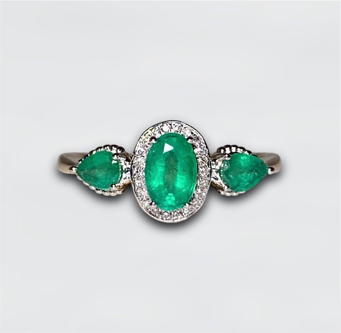 No Reserve Price - Ring - 14 kt. White gold, Yellow gold Emerald - Diamond