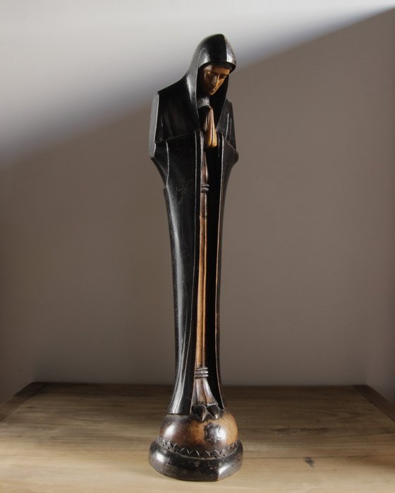 Staty, Art Deco - Biddende Maria - 52 cm - Trä