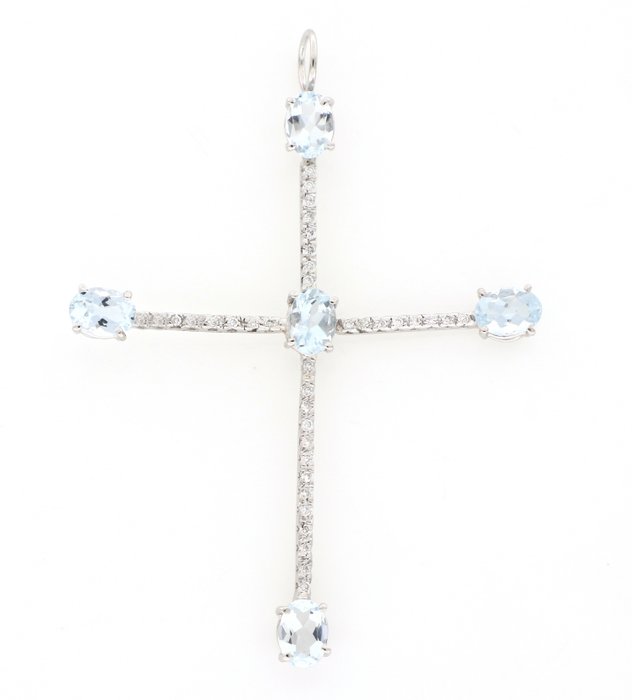 No Reserve Price - Pendant - 18 kt. White gold -  7.50 tw. Aquamarine - Diamond 
