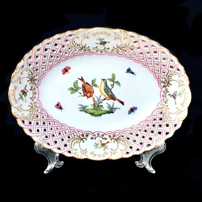 Herend - Artwork Breakthrough Basket/Bowl (23,5 cm) - "Rothschild Bird" - Ciotola - Porcellana dipinta a mano