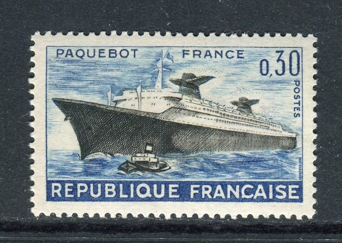 France 1962 - Superbe & Rare n° n° 1325b Paquebot France avec la variété des cheminées noires