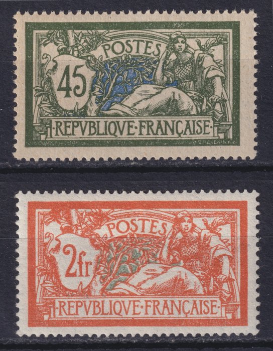 Frankreich 1907 - „Merson“ 2. Serie, Nr. 143 und Nr. 145, Mint** und Mint*, gute Zentrierung. Atemberaubend. - Yvert