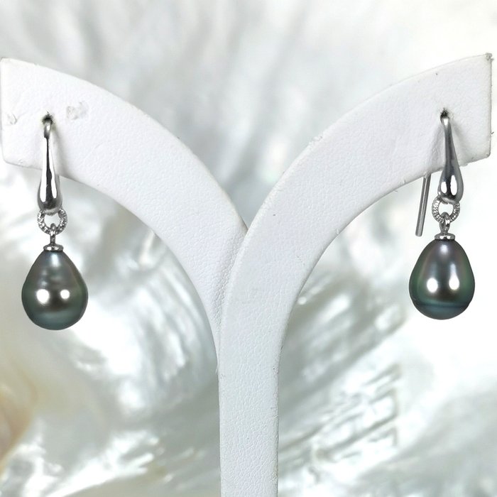 Drop shape Tahitian pearls Ø 9,7x12,7 mm earrings - Earrings Silver ...