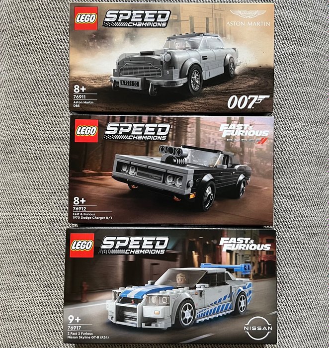 Lego - Speed Champions - 76911 + 76912 + 76917 - 007 Aston Martin DB5 + Fast & Furious 1970 Dodge Charger R/T + 2 Fast 2 Furious Nissan Skyline GT-R