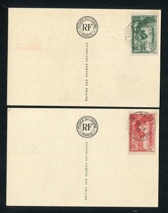 法國 1937 - 羅浮宮明信片上一對精美的 354 號和 355 號 Samothrace，狀況完美