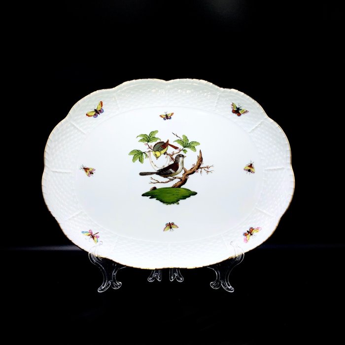 Herend - Exquisite Large Serving Platter (31 cm) - "Rothschild Bird" Pattern - Plateau - Porcelaine peinte à la main