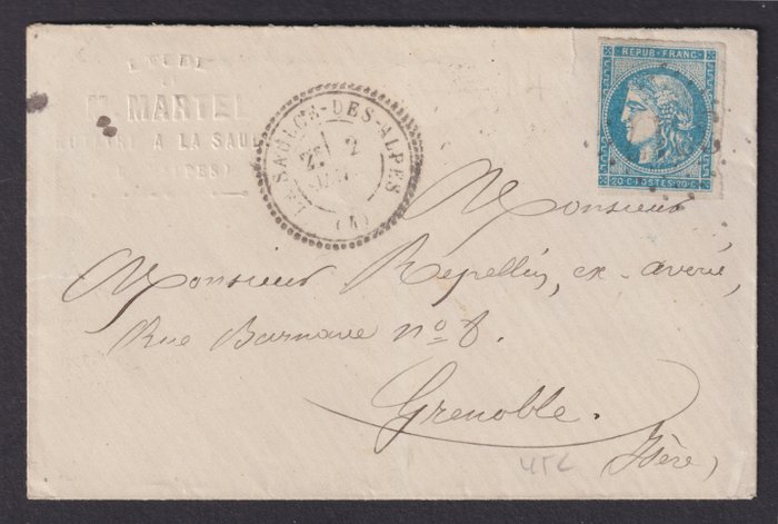 Franța 1870 - Nr. 45C pe literă, ștampilă ușor deteriorată din stânga jos. Foarte frumos totusi. - Yvert