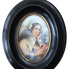 Miniatuur op papier, 19e eeuw – portret van een jonge dame