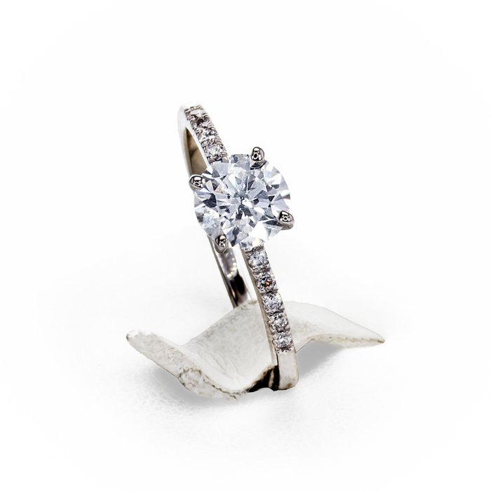 没有保留价 - 订婚戒指 - 14K包金 白金 -  1.11 tw. 钻石  (天然) 