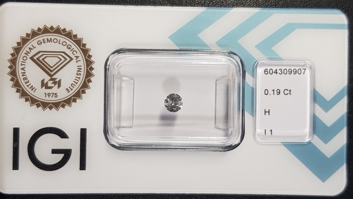 1 pcs 鑽石 - 0.19 ct - 明亮型 - H(次於白色的有色鑽石) - I1, No Reserve Price