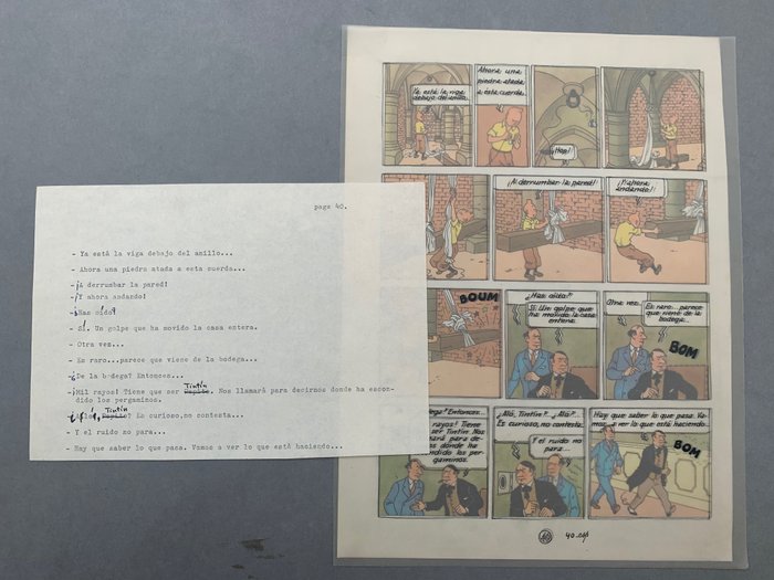 Hergé - Making of page 40 - texte  en espagnol avec corrections  « Pepito » en Tintin
