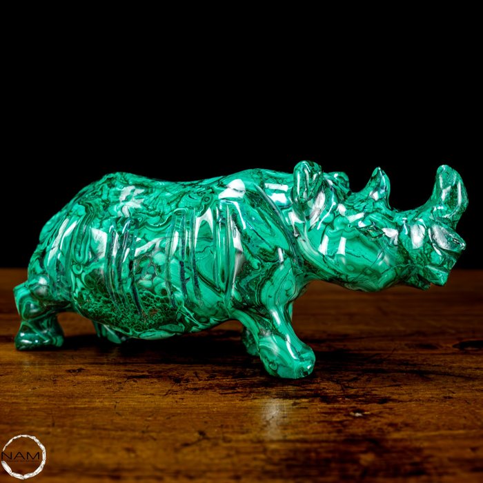 First Quality Natural Malachite Rhino Carving- 1361.27 g