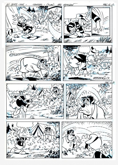 Esteban - 1 原版6頁+10頁草圖 - Donald Duck - De stiltecamping (H 2022-446)
