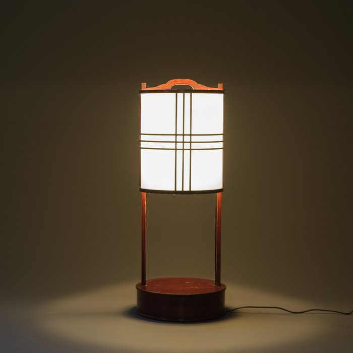 Lamp - Circular temple lantern 丸形行灯 (marugata andon) - Lacquer, Washi paper