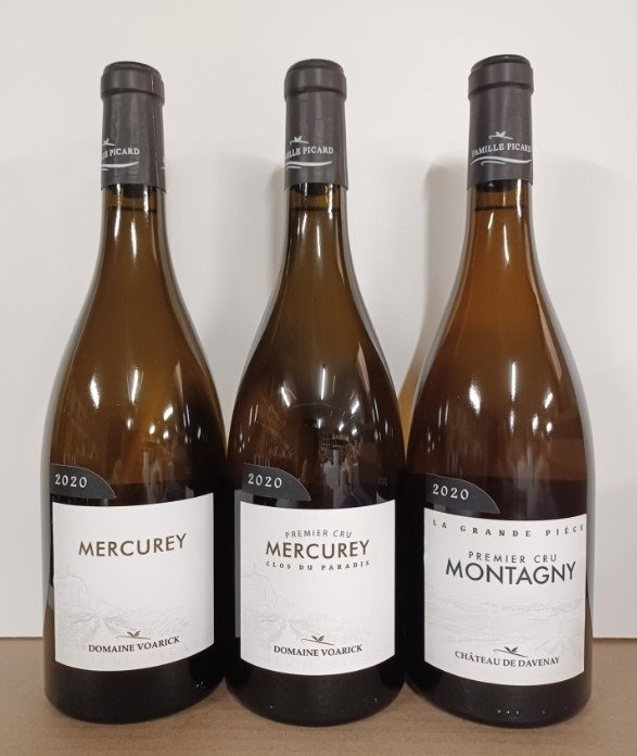 2020 Mercurey 1° Cru "Clos du Paradis" Voarick - Montagny 1° Cru "La Grande Pièce" Château de - - Bourgogne & Mercurey - 3 Flaskor (0,75L)