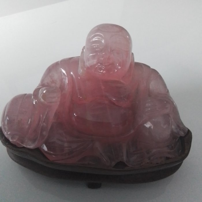 Bouddha quartz rose - Kwarc różowy - Chiny - Qing Dynasty (1644-1911)  (Bez ceny minimalnej
)