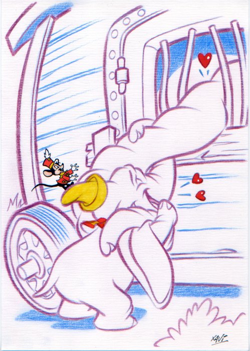 XAVI (Xavier Vives Mateu) - 1 Original drawing - Dumbo - DUMBO, loving for his mother - 2024