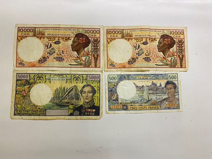 Ranskan Tyynenmeren alueet. - 4 banknotes - various dates  (Ei pohjahintaa)