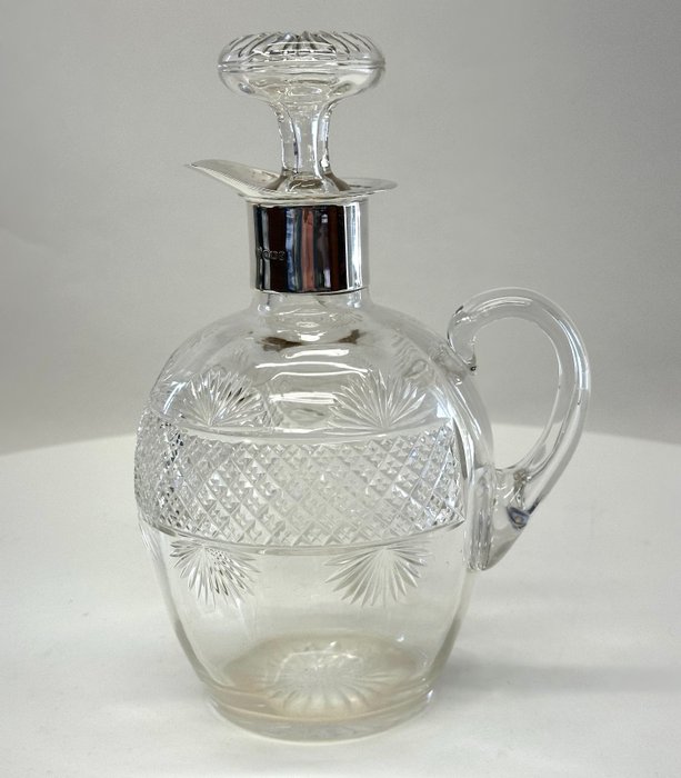 Antieke Engelse kristal en zilver schenkkan Sheffield 1898 - 玻璃水瓶 - .925 銀, 水晶