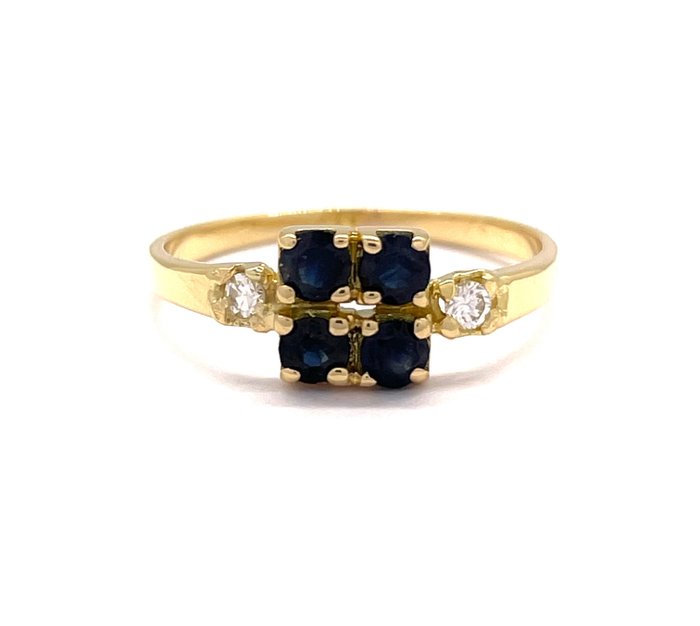 Utan reservationspris - 0.25 carat Saphirs - Diamants - Ring - 18 kt Gult guld 