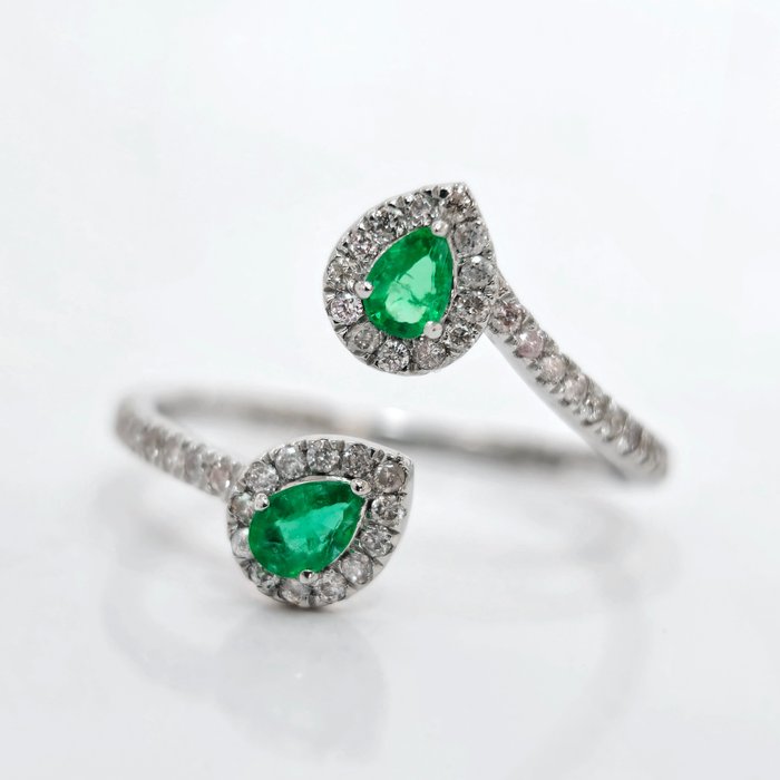No Reserve Price - Ring - 14 kt. White gold Emerald