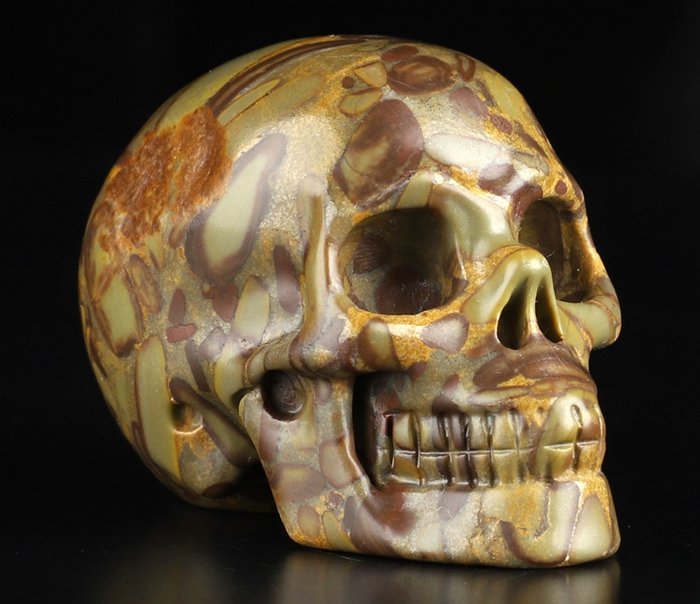 Erstaunlicher Bambusblattstein Schädel - Hand Carved Skull - 40 mm - 35 mm - 50 mm