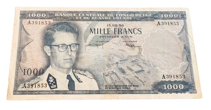 Congo Belga. - 1000 Francs 1958 - Pick 35  (Sem preço de reserva)
