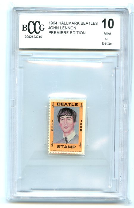 Hallmark Beatles Graded sticker - 1964 - John Lennon Premier Edition Stamp - BCCG 10
