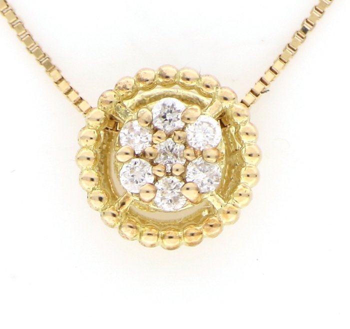 Ohne Mindestpreis - Halskette mit Anhänger - 18 kt Gelbgold, NEU -  0.07 tw. Diamant  (Natürlich) 